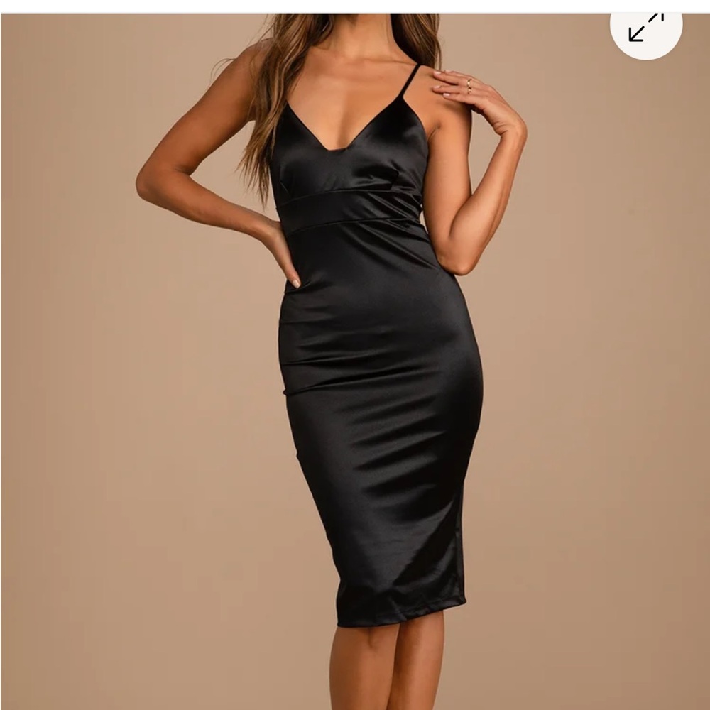 Lulus Best of Everything Black Satin Bodycon Midi Dress